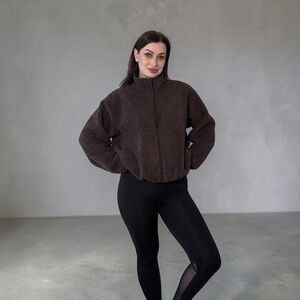 Athleta Sherpa Fleece Jacket Brown Full Zip Cozy Teddy Jacket Women’s L Tall